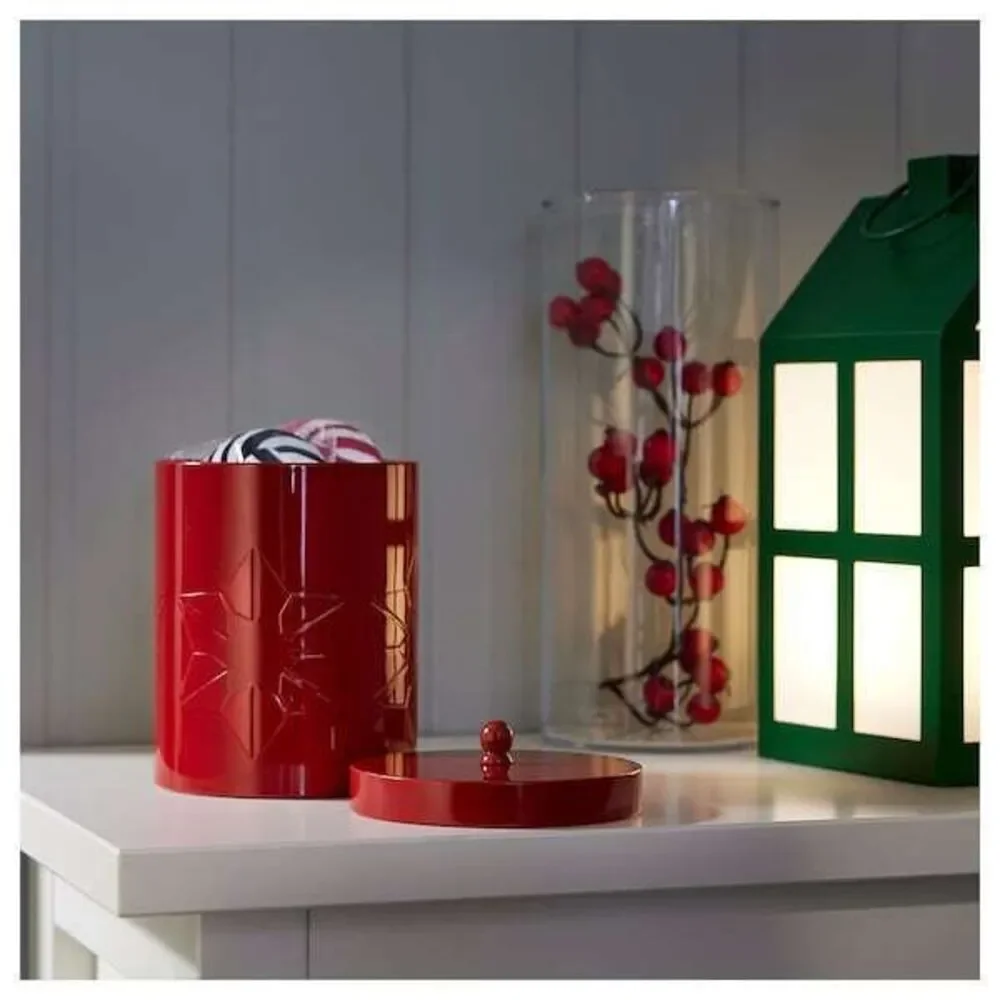 Ikea Tin Canister Red w/Lid 605.561.43 NEW Great for Red Holidays Ships Fast!